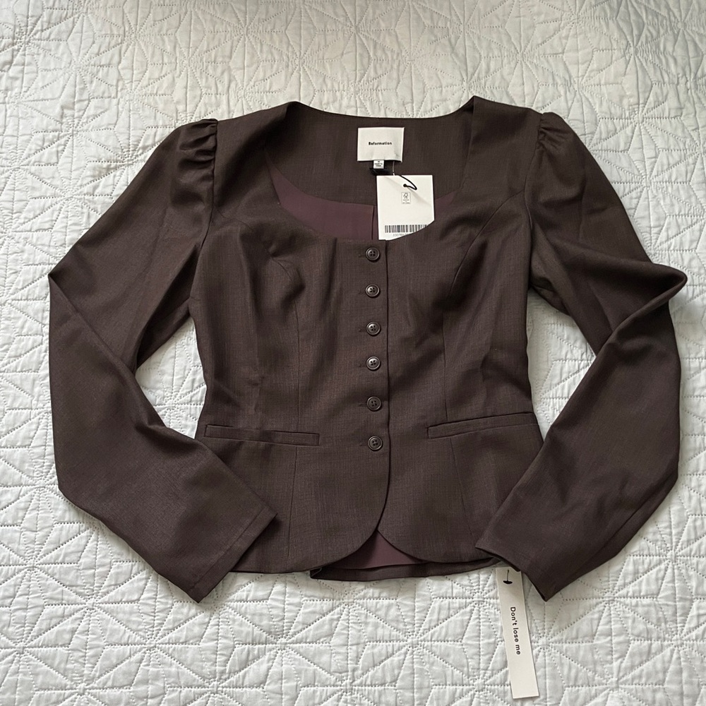Reformation Brown Fitted Button-Up Scoop Neck Blouse - Picture 5 of 11